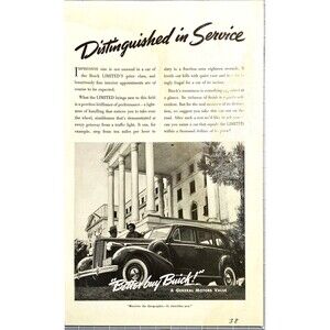 Buick "Distinguished in Service-Better Buy Buick" Vintage Print Ad 1938